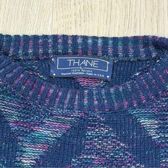 Vintage Thane USA Geometric Pattern Acrylic Knit Sweater Womens Large USA 90s - Picture 3 of 8